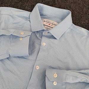 Mizzen+Main Spinnaker Blue Check Button Down Shirt XL Trim Fit USA Made Business